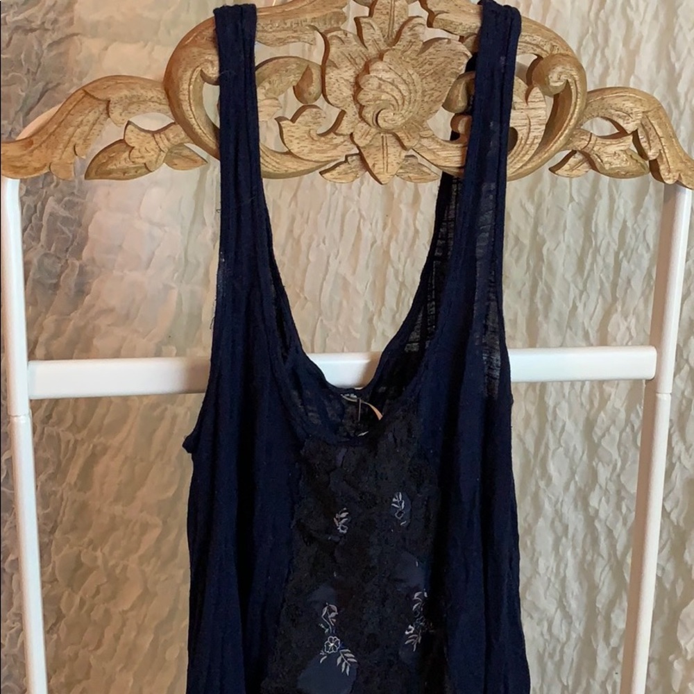 Free People Navy Lace Embroidered Floral Tank